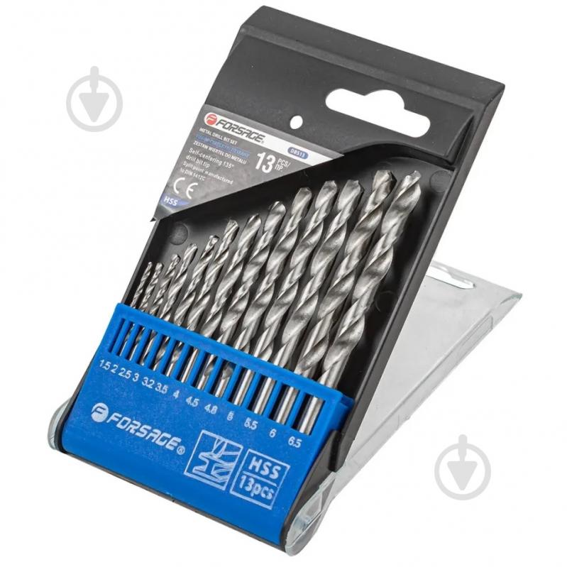 Набор сверл по металлу Forsage HSS в пластиковом футляре 13 шт. F-DBS13 - фото 1