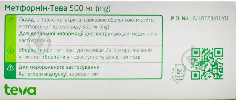 Метформін-Тева вкриті плівковою оболонкою №50 (10х5) таблетки 500 мг - фото 2