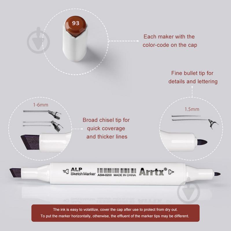 Набір спиртових маркерів Arrtx Alp ASM-0290B 90 кольорів LC302475 - фото 2