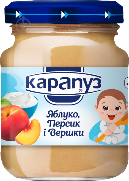 Пюре Карапуз яблоко, персик, сливки 125г - фото 1 Пюре Карапуз яблоко, персик, сливки 125г - фото 1