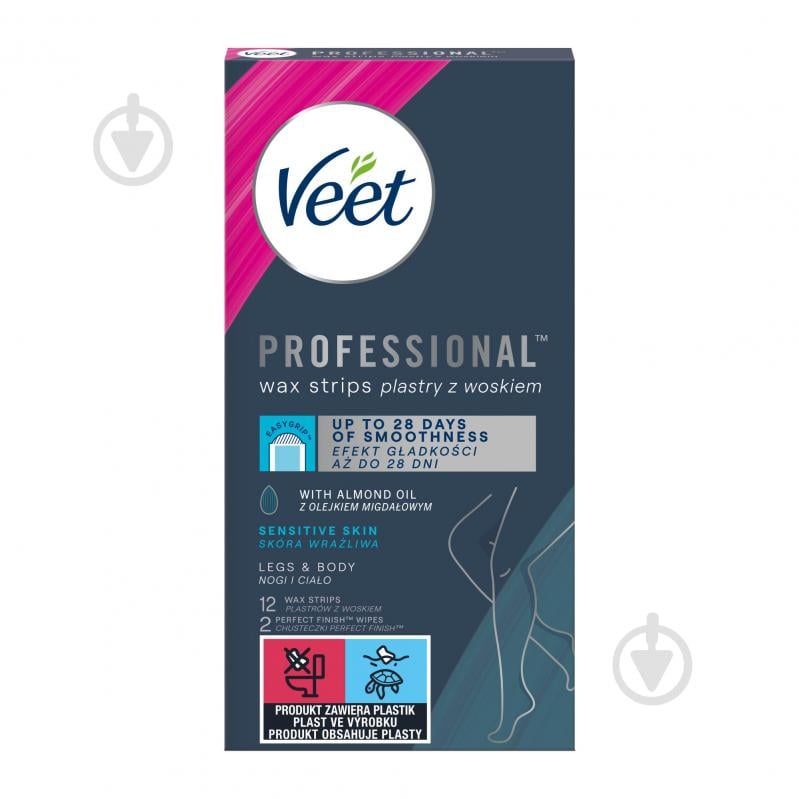 Воскові смужки Veet Professional для чутливої шкіри з олією мигдалю 12 шт./уп. - фото 1