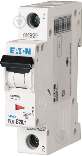 Автоматический выключатель Eaton 1п 20A PL6-B20/1 6kA 286522 - фото 1