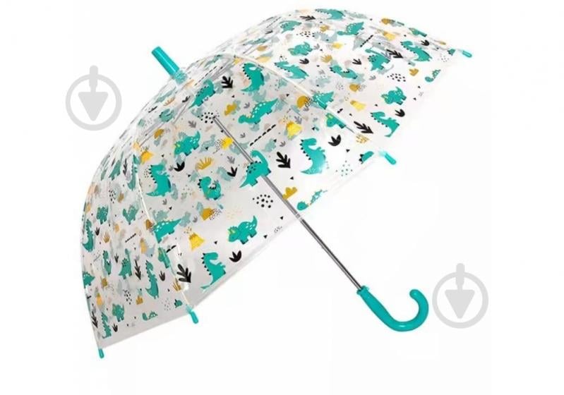 Зонт трость автомат Economix DINO WORLD прозрачный с бирюзовым E98450 - фото 1