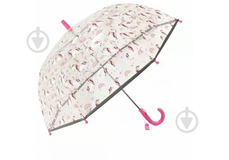 Зонт трость автомат Economix UNICORN прозрачный с розовым E98452 - фото 1
