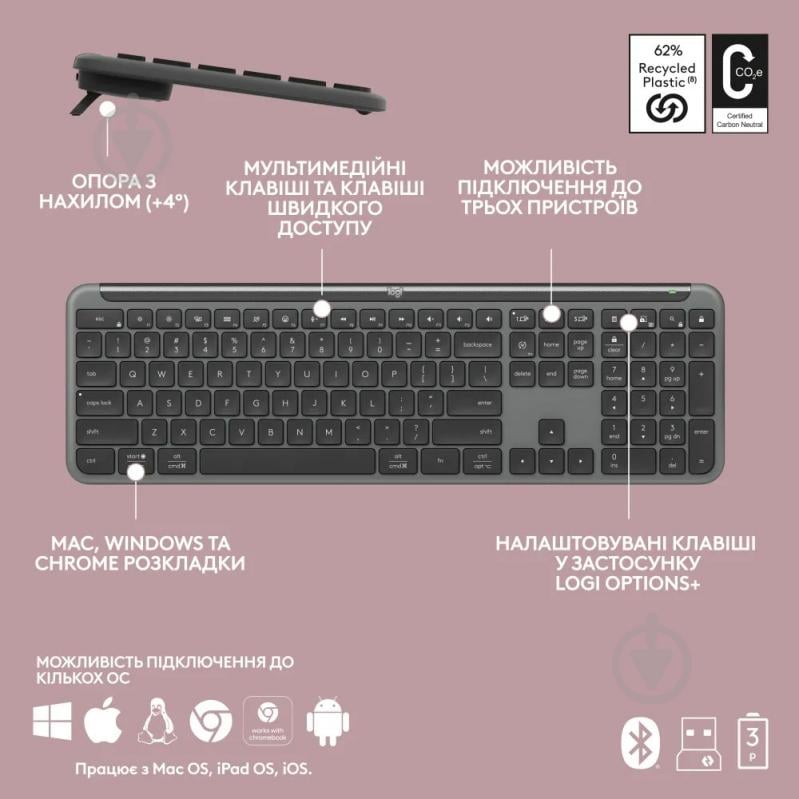 Комплект клавіатура + миша Logitech Signature Slim Combo MK950 Graphite - фото 9