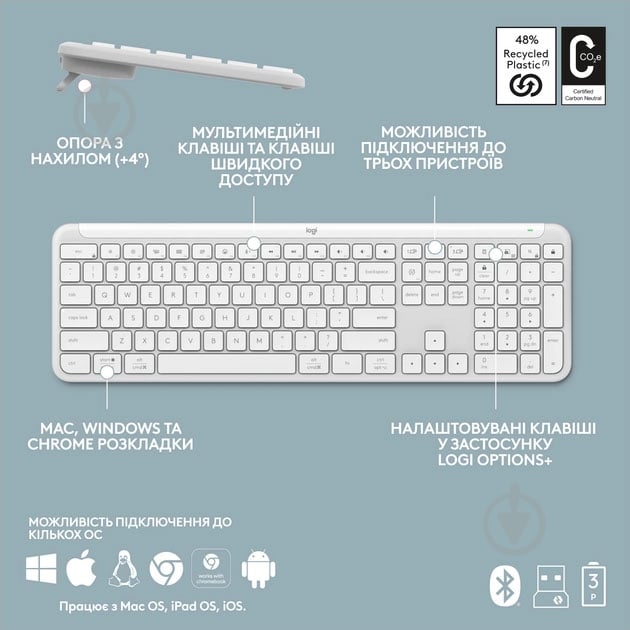 Клавіатура бездротова Logitech Signature Slim K950 (920-012466) white - фото 9