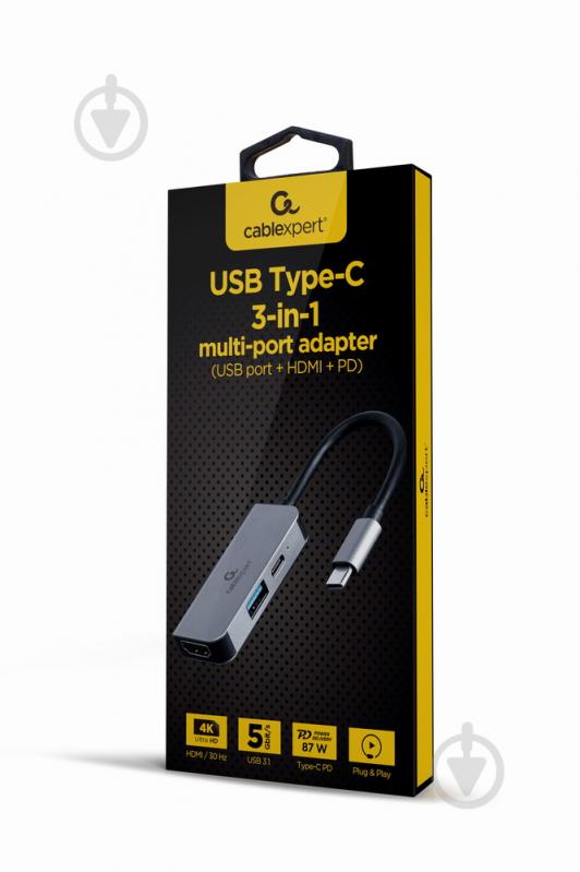 Док-станція Cablexpert USB-C 3-в-1 (USB/HDMI/PD) dark grey (A-CM-COMBO3-02) - фото 2