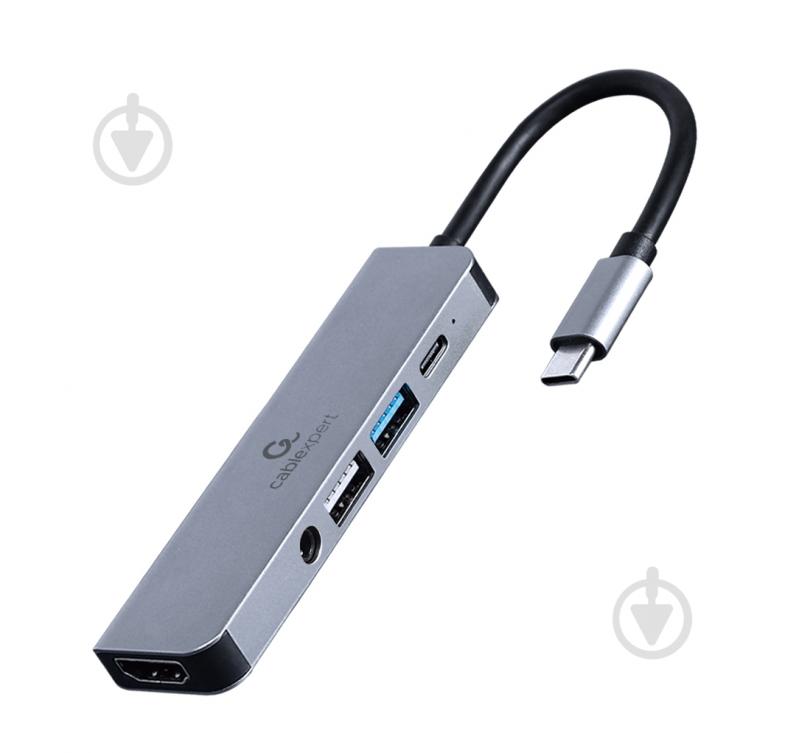 Док-станція Cablexpert USB-C 5-в-1 (хаб/HDMI/PD/Аудио 3,5) dark grey (A-CM-COMBO5-02) - фото 1