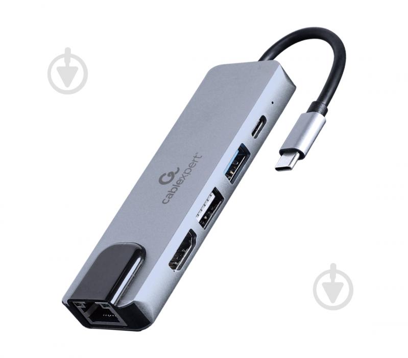 Док-станція Cablexpert USB-C 5-в-1 (хаб/HDMI/PD/LAN) dark grey (A-CM-COMBO5-04) - фото 1