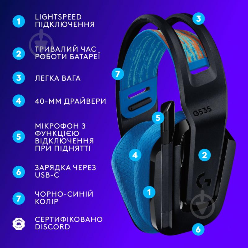 Гарнітура ігрова Logitech G535 LIGHTSPEED black (939-002219) - фото 6