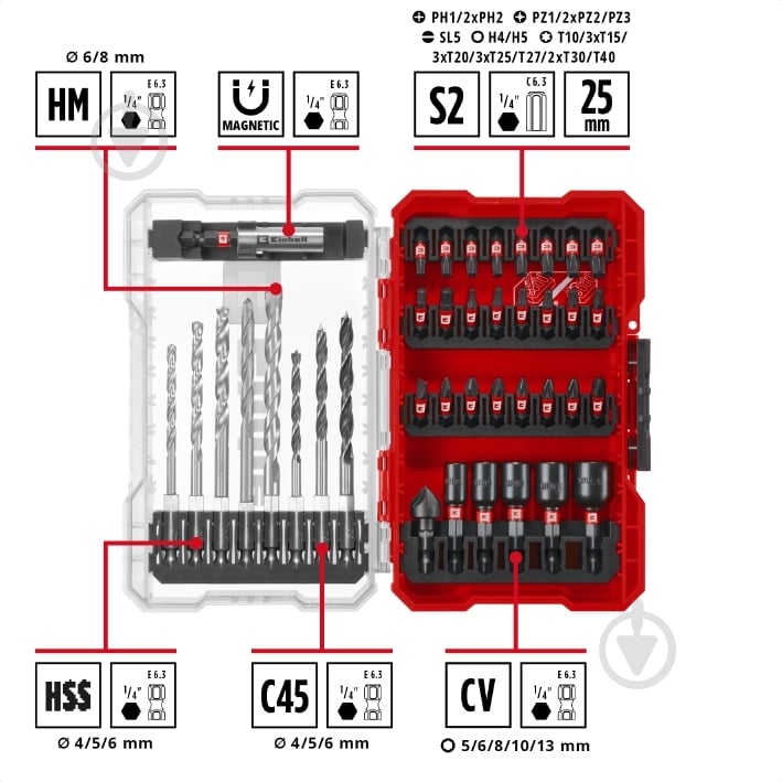 Набір біт і свердел Einhell і торцеві головки M-CASE 39 шт. 108759 - фото 2