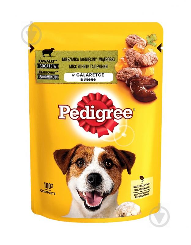 Корм вологий для дорослих собак для усіх порід Pedigree ягня та печінка в желе 100 г - фото 1