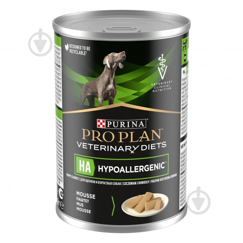Консерва ProPlan by Purina VETERINARY DIETS HA Hypoallergenic для взрослых собак и щенков для снижения признаков ингредиентной и нутриентной непереносимости мусс 400 г - фото 2