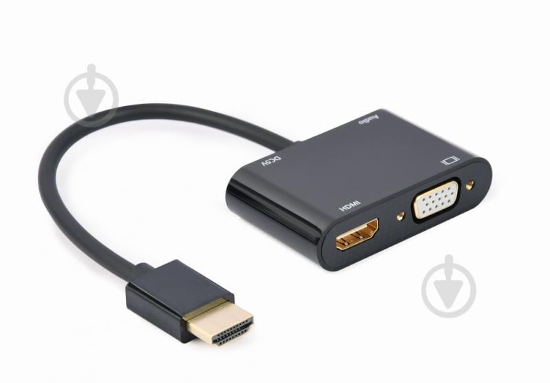 Адаптер Cablexpert HDMI на HDMI/VGA+Аудио 3,5 0,15 м black (A-HDMIM-HDMIFVGAF-01) - фото 1