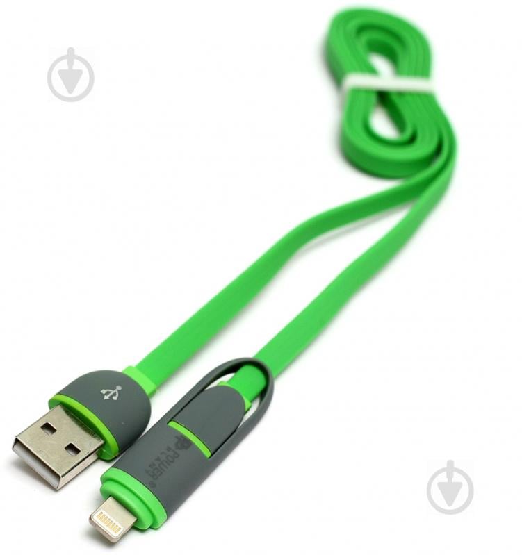 Кабель PowerPlant USB – microUSB – Lightning 1 м зелений (KD00AS1291) - фото 1