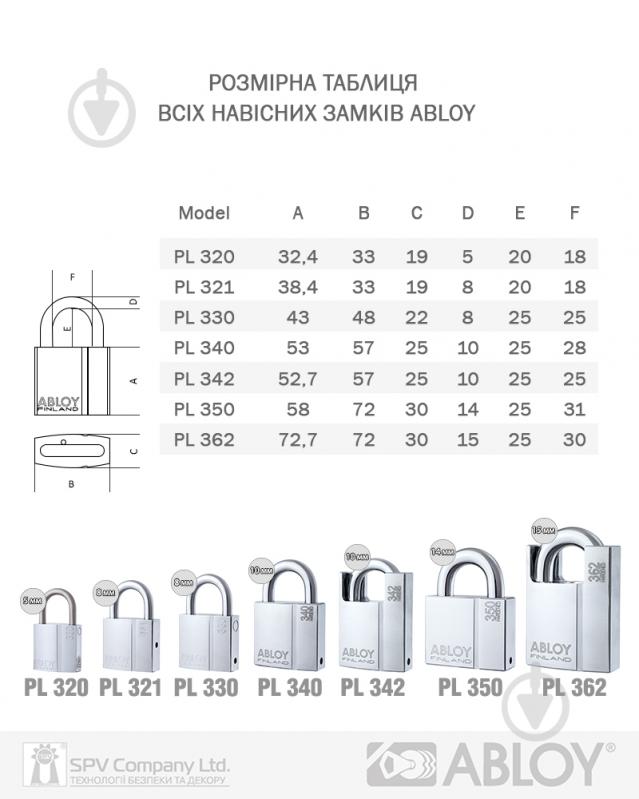 Замок навісний Abloy PL 350 Protec2 2KEY 25x14 мм відкритий (амбарний) - фото 5