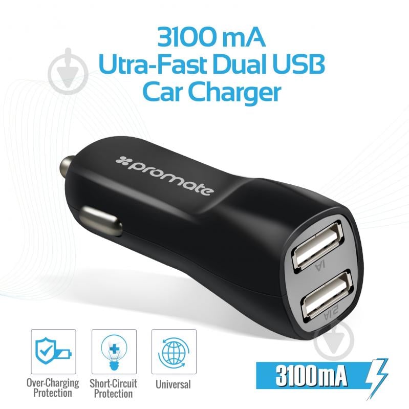 Зарядный комплект Promate ChargMate-EU2 Black + кабель Micro-USB 1.2 м + сетевое ЗУ 2.1 A - фото 5
