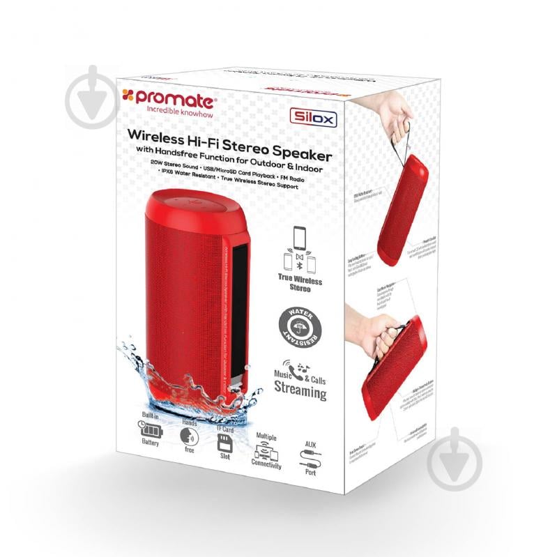 Портативная колонка Promate Silox 2.0 red (silox.red) - фото 10