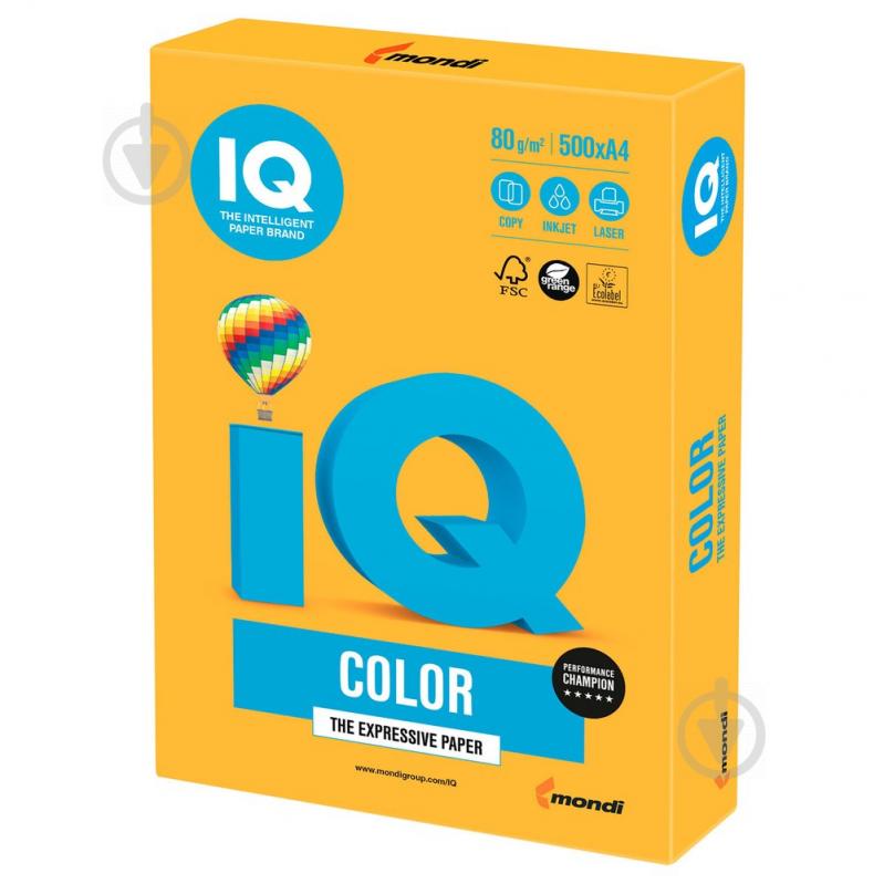 Папір офісний кольоровий IQ A4 80 г/м помаранчевий 500 аркушів - фото 1