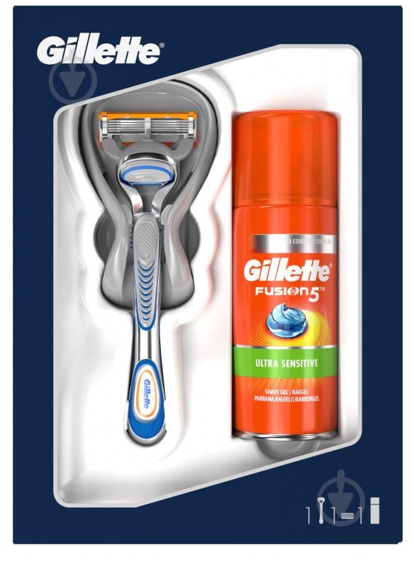 Подарунковий набір Gillette Fusion 5 бритва + гель для гоління для чутливої шкіри - фото 1