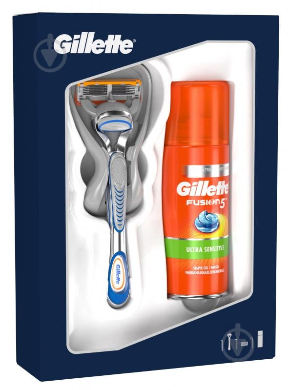 Подарунковий набір Gillette Fusion 5 бритва + гель для гоління для чутливої шкіри - фото 3