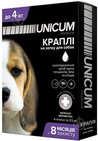 Краплі UNiCUM від бліх, кліщів і гельмінтів на холку для собак Unicum premium + 0-4 кг шт. - фото 1