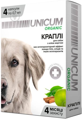 Капли UNiCUM Organic на натуральной основе для отпугивания блох и клещей для собак (4 капсулы) шт. - фото 1