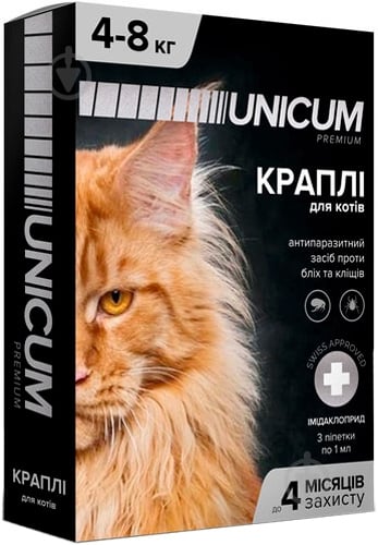 Краплі UNiCUM Premium від бліх і кліщів на холку для великих котів масою 4-8 кг (UN-005) шт. - фото 1