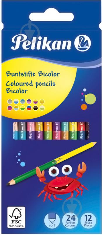 Олівці кольорові двосторонні Bicolor 24 кольори 12 шт Pelikan - фото 1