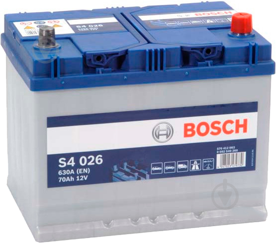 Акумулятор автомобільний Bosch S4 026 70А 12 B 0 092 S40 260 «+» праворуч - фото 1