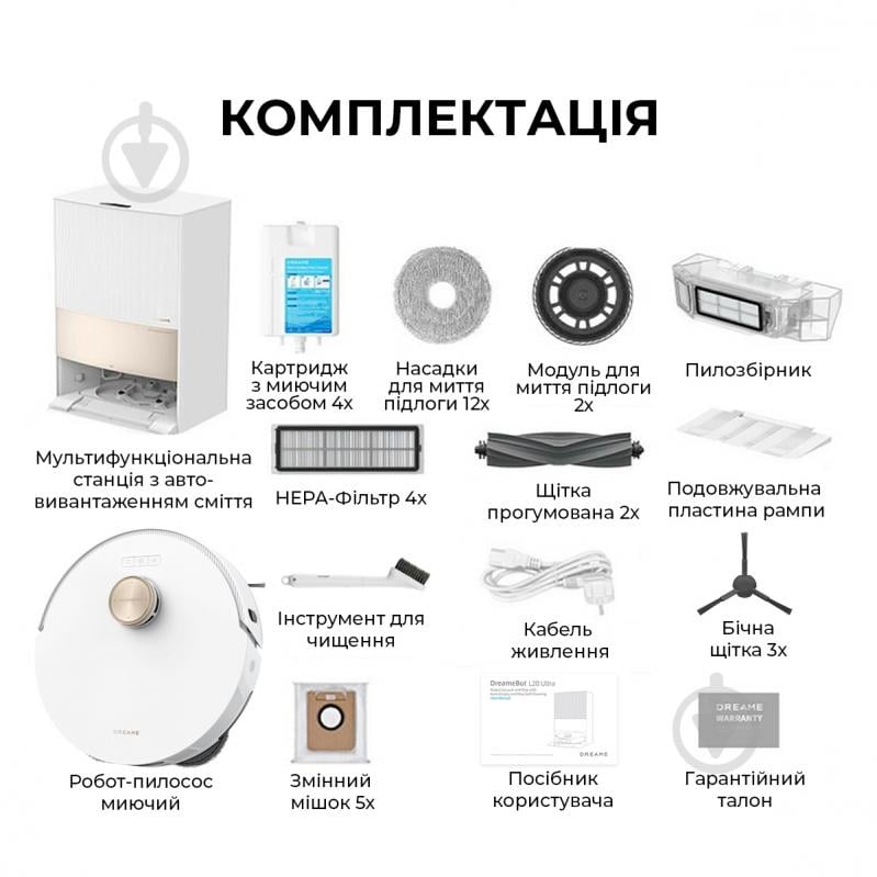 Робот-пилосос мийний DREAME Bot L20 Ultra Complete (RLX41CE) white - фото 9 Робот-пилосос мийний DREAME Bot L20 Ultra Complete (RLX41CE) white - фото 9