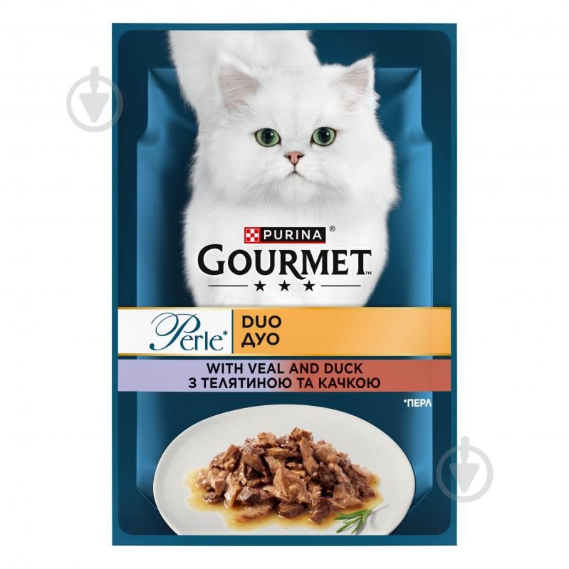 Корм вологий для котів Gourmet by Purina Perle з телятиною та качкою 85 г - фото 1