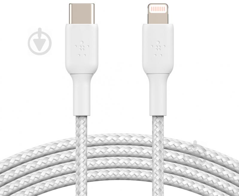 Кабель Belkin USB-С - Lightning BRAIDED 2 м білий (CAA004BT2MWH) - фото 1