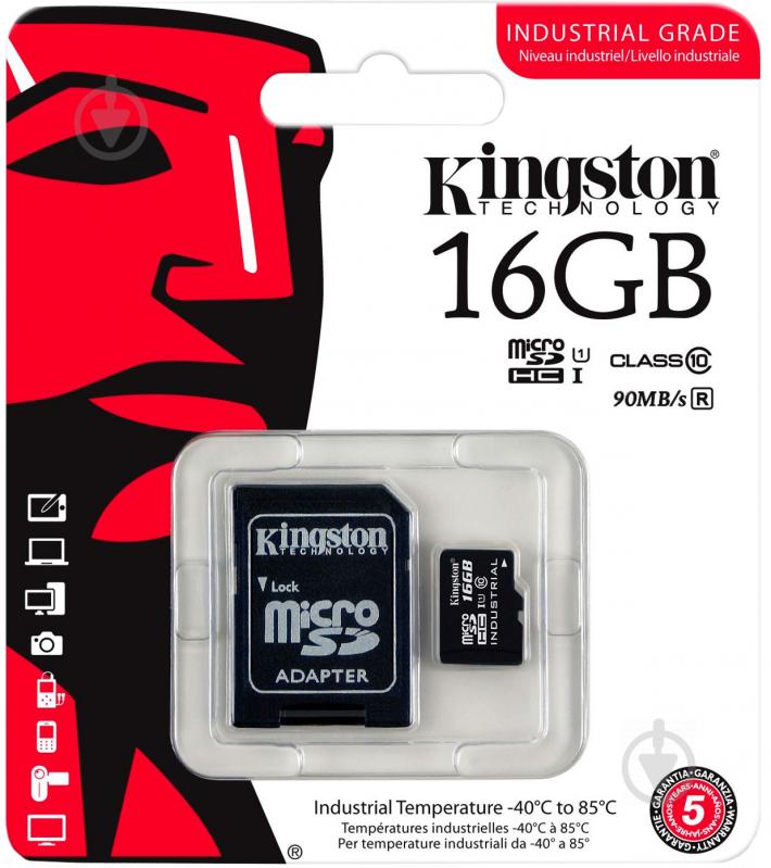 Карта пам'яті Kingston miсroSDHC 16 ГБ UHS Speed Class 1 (U1) Industrial Temp Card + SD Adapter (SDCIT/16GB) - фото 4