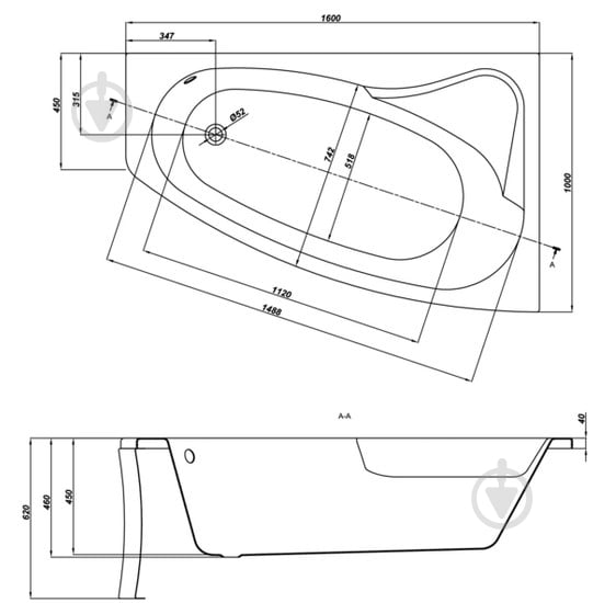 Ванна Cersanit Sicilia правосторонняя 160х100 см - фото 4