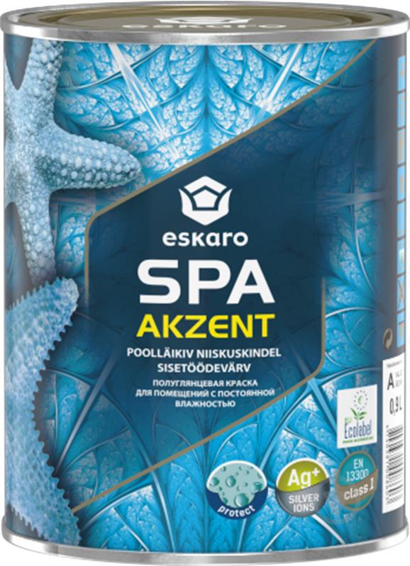 Краска акриловая Eskaro Akzent SPA полуглянец белый 0,9 л - фото 1