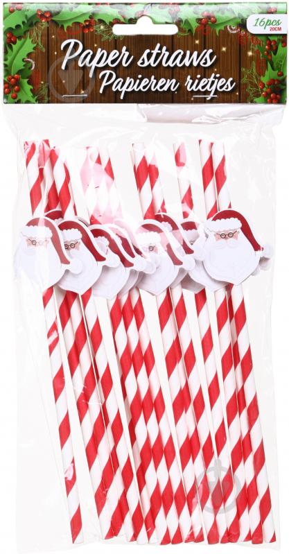 Набір трубочок Excellent Houseware Christmas 16 шт. червоний/білий - фото 1