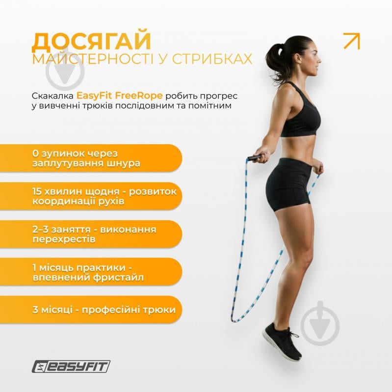 Скакалка EasyFit FreeRope бісерна 2,7 м (біло-блакитна) - фото 8 Скакалка EasyFit FreeRope бісерна 2,7 м (біло-блакитна) - фото 8