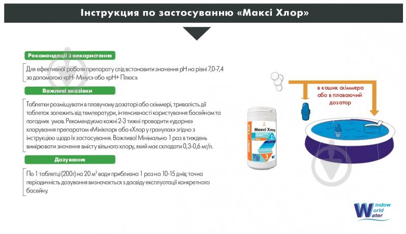 Таблетки для бассейна Максихлор 1.2 кг Water World Window - фото 2 Таблетки для бассейна Максихлор 1.2 кг Water World Window - фото 2
