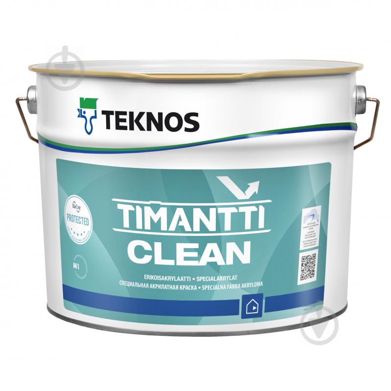 Краска интерьерная акрилатная TEKNOS Timantti Clean база 1 полумат белый 0,9 л - фото 1