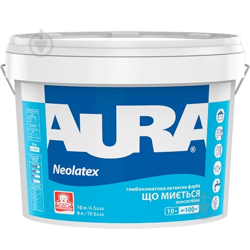 Фарба водоемульсійна Aura® Neolatex TR Зносостійка глибокий мат база під тонування 9 л - фото 1 Фарба водоемульсійна Aura® Neolatex TR Зносостійка глибокий мат база під тонування 9 л - фото 1