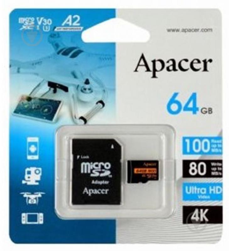 Карта памяти Apacer microSDXCSD 64 ГБ Class 10 (AP64GMCSX10U8-R) + SD адаптер - фото 3