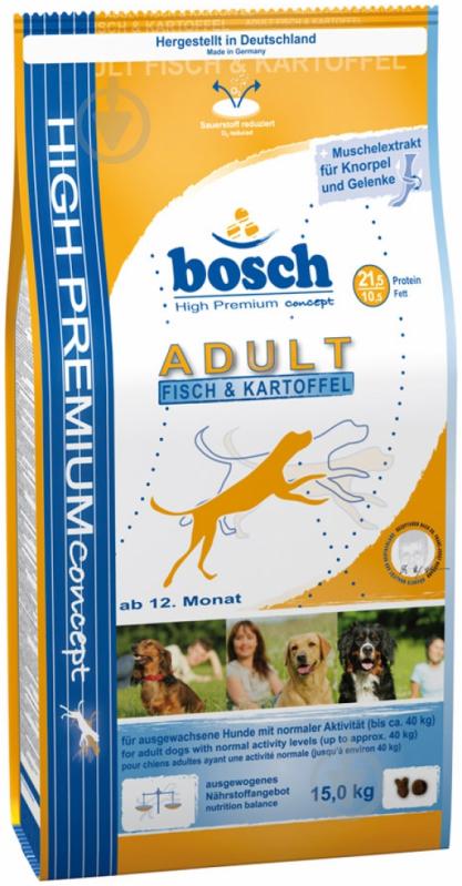 Корм для усіх порід Bosch Petfood Adult Fisch & Kartoffel зі смаком риби та картоплі 15 кг 55120015 15 кг - фото 1