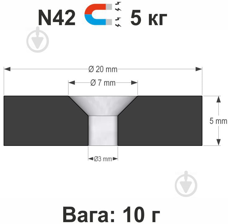 Магнит неодимовый 20х5 мм N42 7,5 кг 1 шт. - фото 4