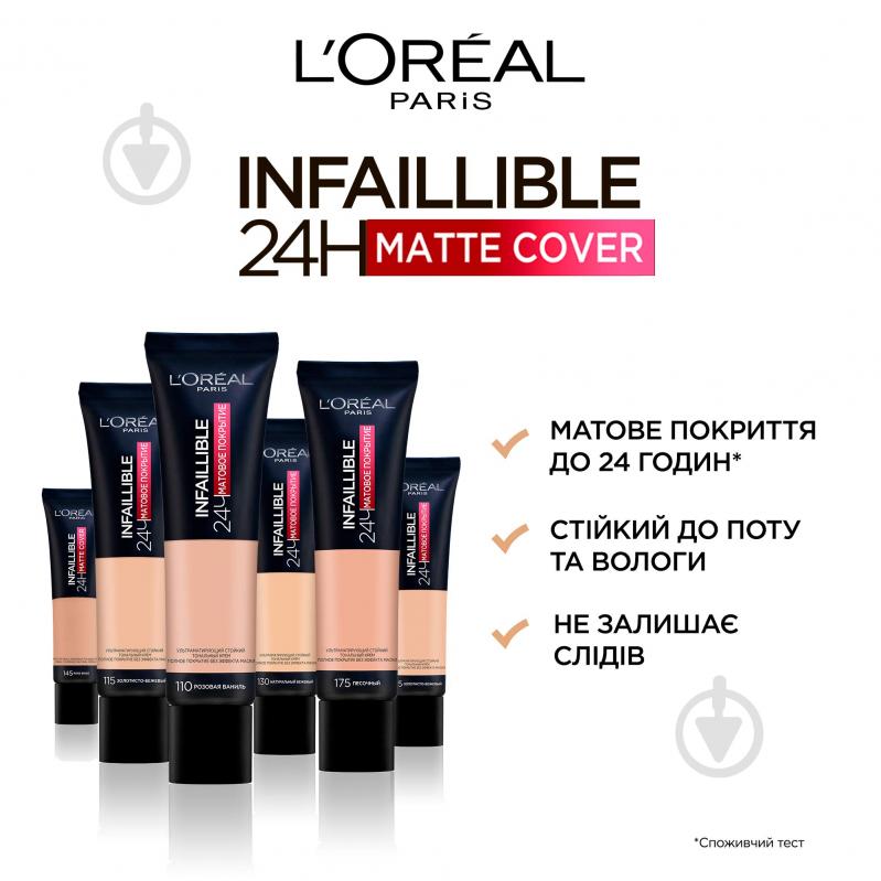 Крем тональный L'Oreal Paris Infaillible с матирующим эффектом 90 rose porcelain 30 мл - фото 6