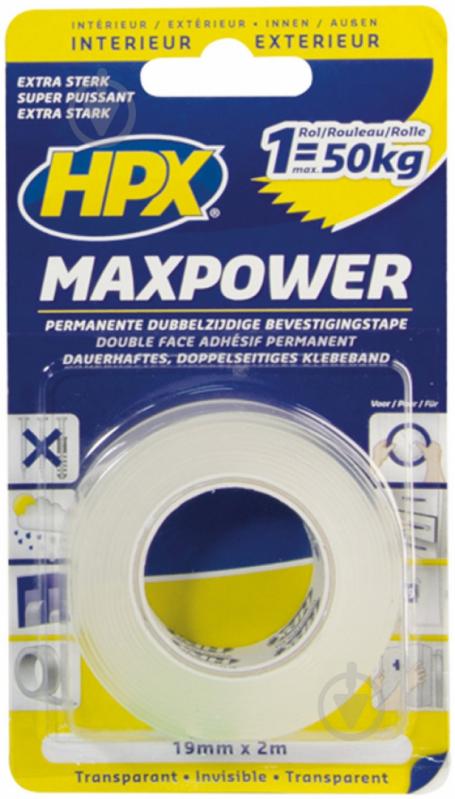 Двостороння автомобільна клейка стрічка HPX Maxpower HT1902 19x1 мм 2 м прозорий - фото 3