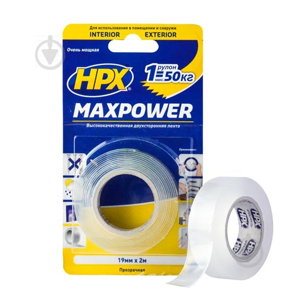 Двухсторонняя автомобильная клейкая лента HPX Maxpower HT1902 19x1 мм 2 м прозрачный - фото 1