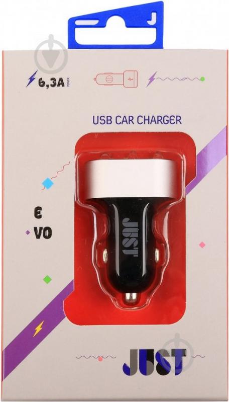 Зарядний пристрій у машину JUST Evo Trio USB Car Charger 6,3 A/31W 3 USB Black/Silver CCHRGR-V-BLCK - фото 2