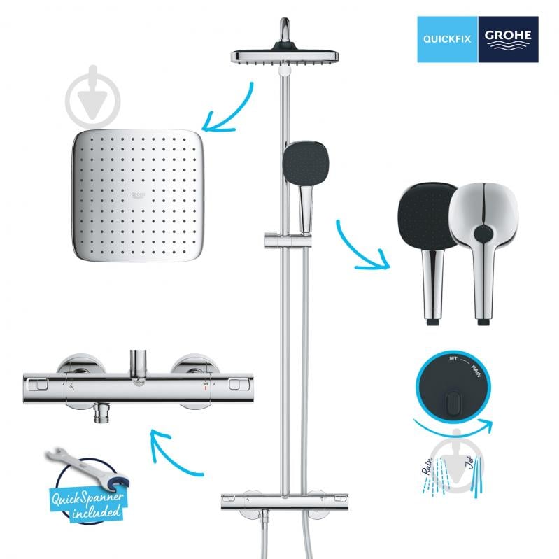 Душевая система Grohe термостатическая Vitalio Comfort System 250 Cube (26696001) - фото 4