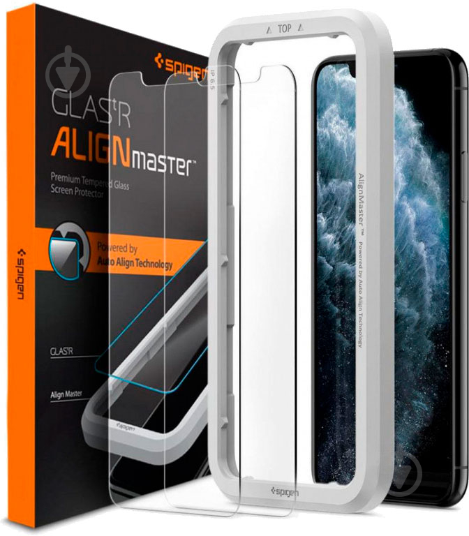 Захисне скло Spigen для для Apple iPhone 11 Pro Max/XS Max AlignMaster Glas tR (2 pack)Clear (AGL00093) - фото 1